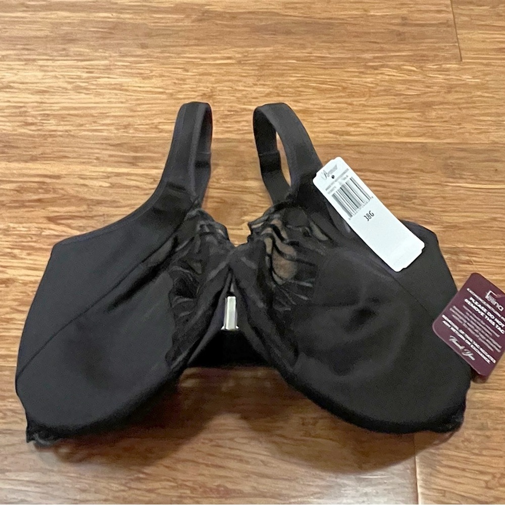 NWT! Paramour by Felina Angie Front Close Minimizer Elegant Black Lace Bra. 38G - Picture 5 of 14